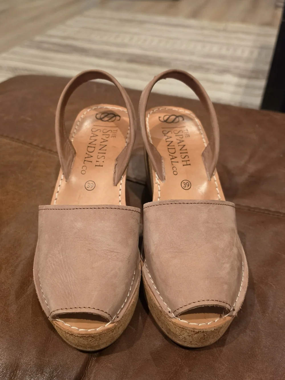 Taupe Cork Wedge Slingback Spanish Sandals